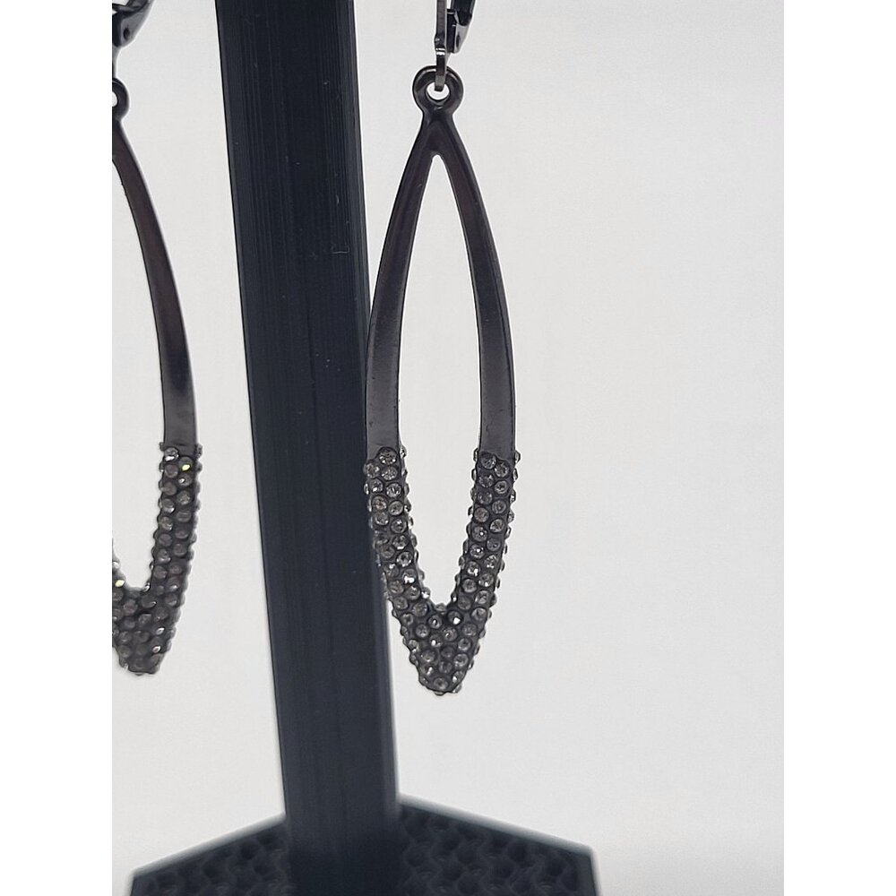 Joan Rivers Long Drop Dangle Marquise Earrings Gunmetal Pave Crystal Dipped - Picture 3 of 7